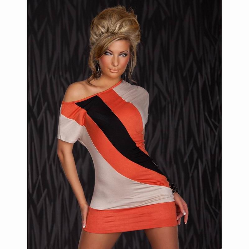 F2274-2 Attractive Look Orange Asymmetrical Mini Dress